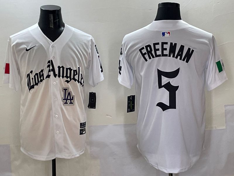 Men Los Angeles Dodgers #5 Freeman White Five generations Joint Name 2025 Nike MLB Jersey style 11